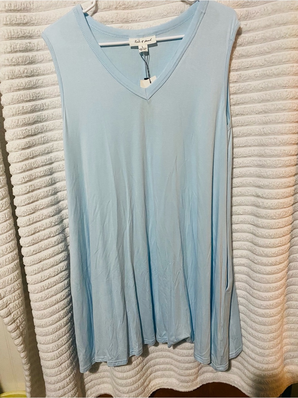 Light Blue Sleeveless V-Neck Midi Dress with Pockets NWT